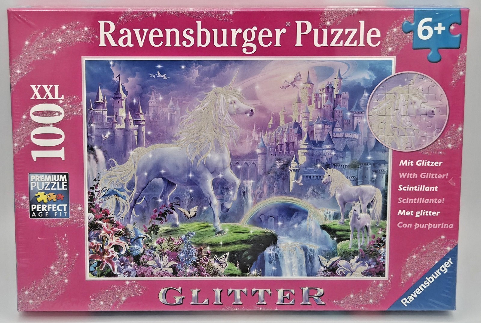 NEW Ravensburger Unicorn Kingdom GLITTER Jigsaw Puzzle XXL 100 Pc ⚡FREE SHIP⚡