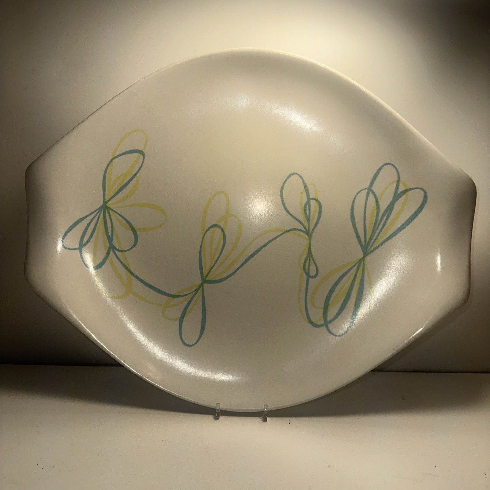 Vintage Russel Wright Oval Platter Swirls Green & Yellow New York 14.5" RARE