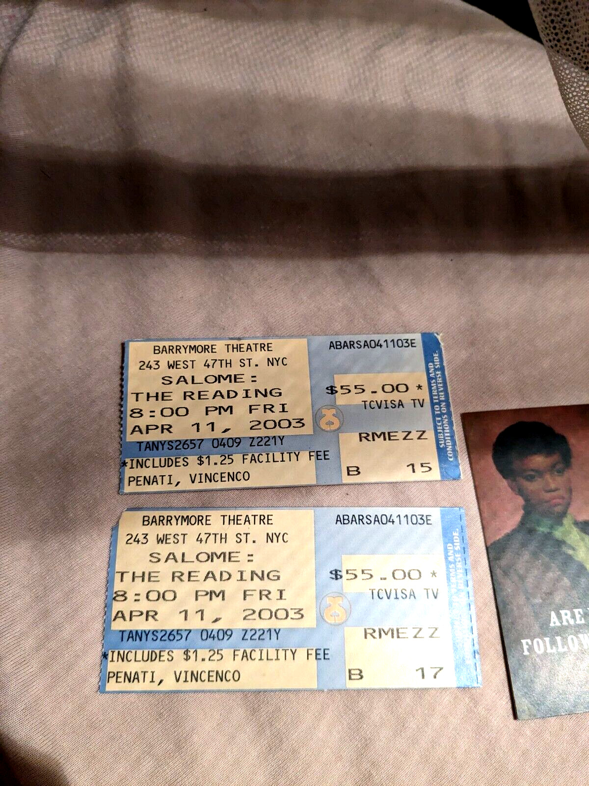 Barrymore Theater Broadway Show 2 Ticket SALOME Al Pacino 2003