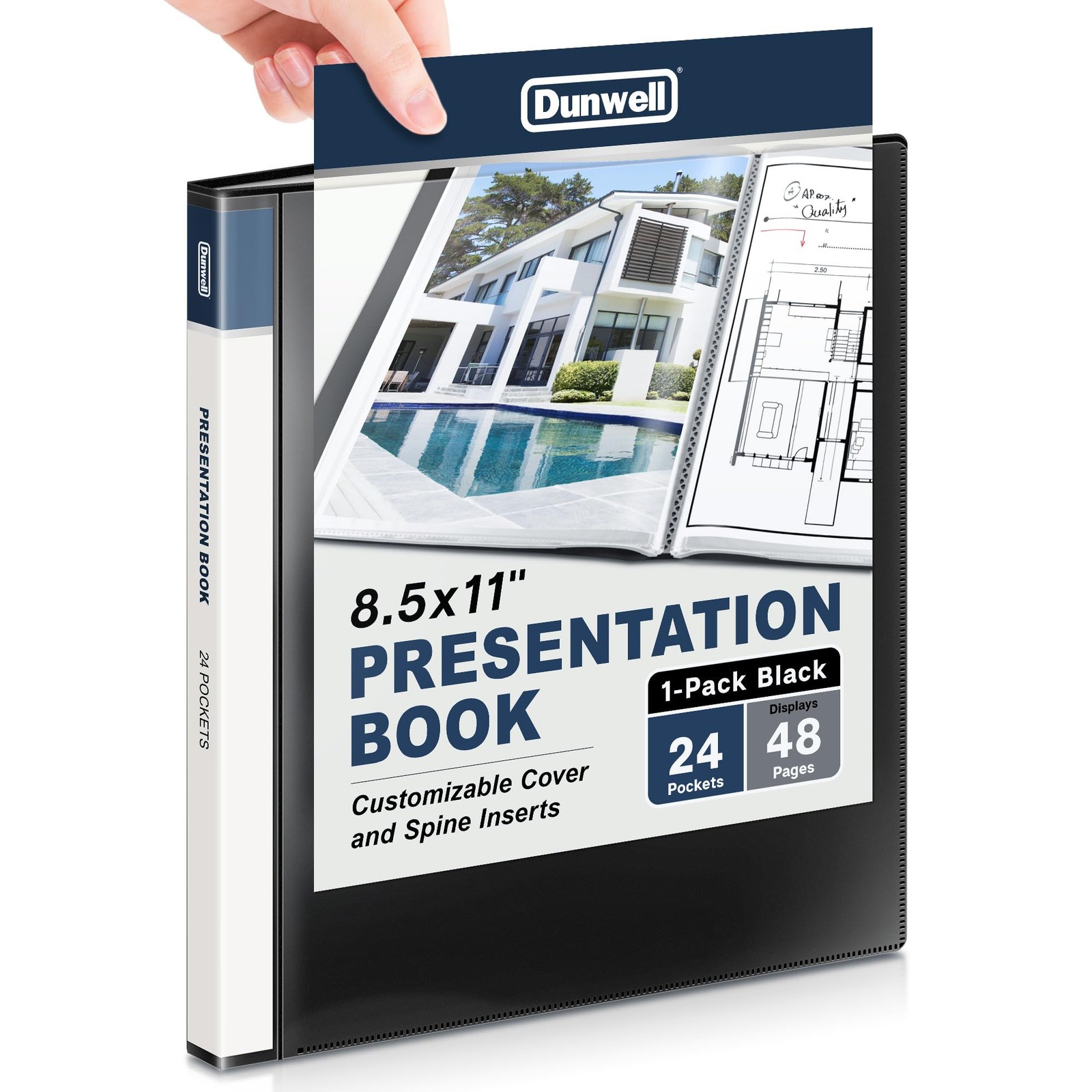 Dunwell Presentation Binder 24-Pocket, Displays 48 Pages, 1 Pack, Black 