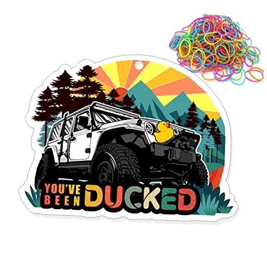 You've Been Ducked, Duck Tags, Ducking Game Cards, White Car Retro Style Design