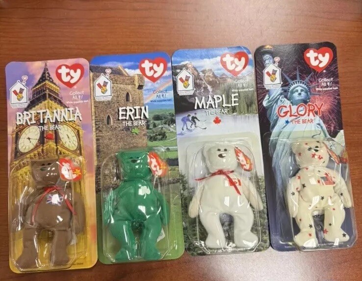 Lot of 4 McDonald’s Ty Teenie Beanie Babies Set, Britannia Glory Erin Maple 1999