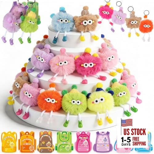 24 Sets Valentines Day Gifts for Cute Plush Keychains with Valentines Day 