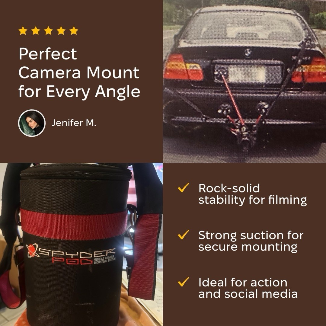 Spyder Pod Vehicle Camera Mount Strong Suction Stability Carry Case 45lb Load