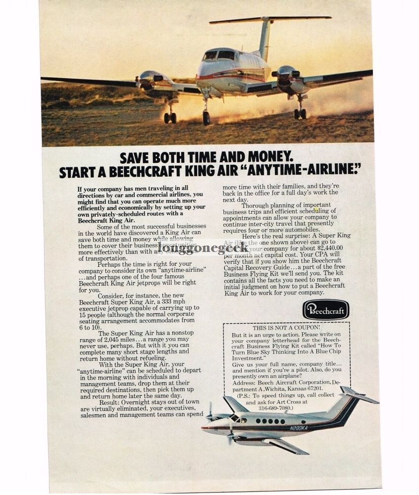 1974 BEECHCRAFT SUPER KING AIR Business Airplane Vintage Ad 