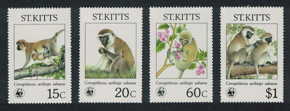 St. Kitts WWF Endangered Species Green Monkey 4v 1986 MNH SG#211-214