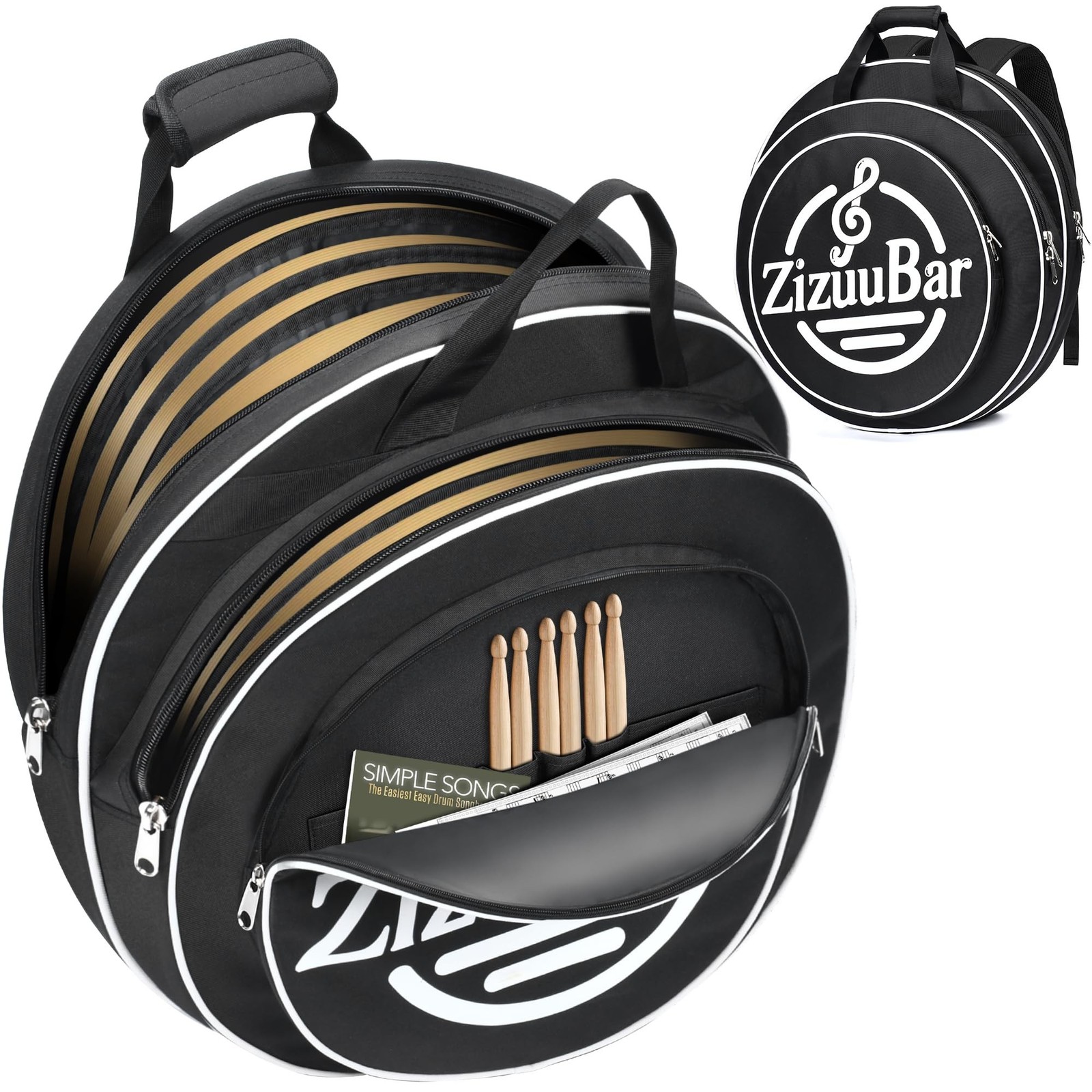 22" Cymbal Bag with 6mm Padded Dividers, Drum Cymbal Gig Bag with Carry Handl...