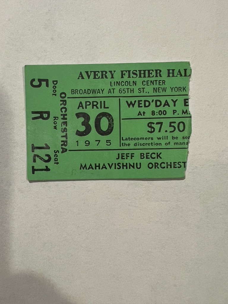 JEFF BECK Vintage Concert Ticket Stub Avery Fisher Hall April 30, 1975