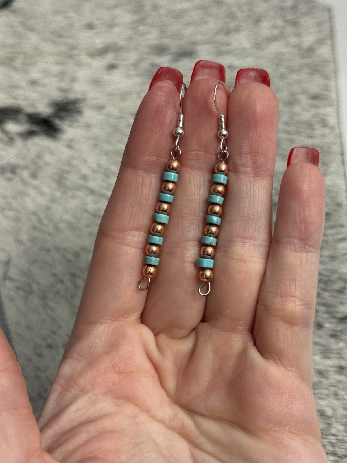 Native American Copper Navajo Pearl Blue Turquoise HEISHI Earrings Sterling Hook