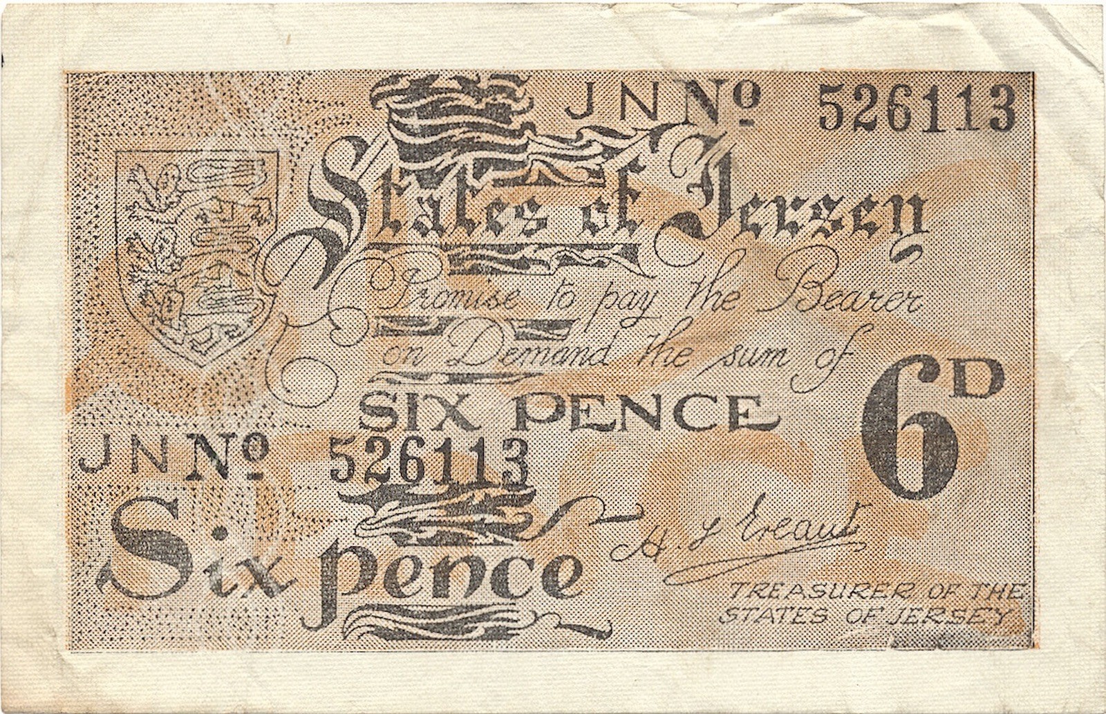 JERSEY banknote 6 Pence 1942 VF+ Choice Very Fine