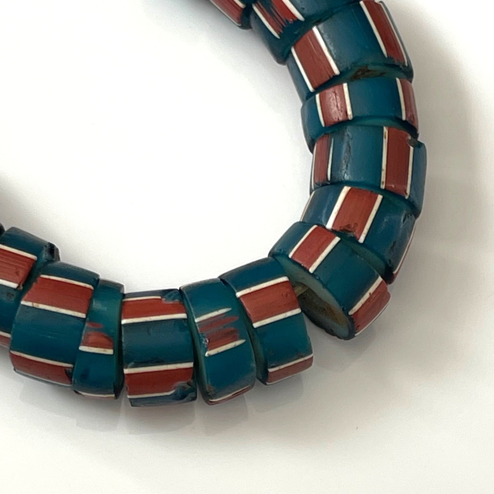 17 Antique Venetian Blue Red White Drawn Glass Clear Core African Trade Beads