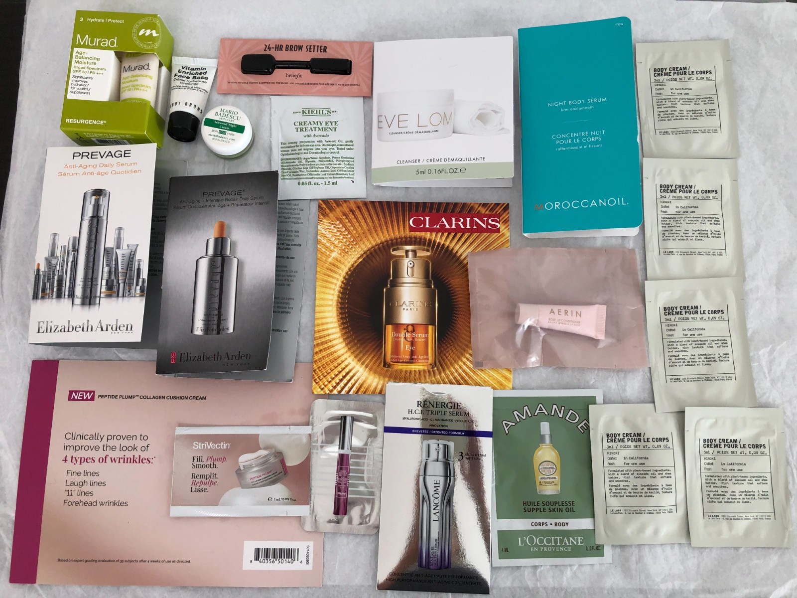 LOT OF 20 SkinCare PREVAGE~LANCOME~SISLEY~AERIN~EVE LOM~ MURAD Sample/Travel NEW