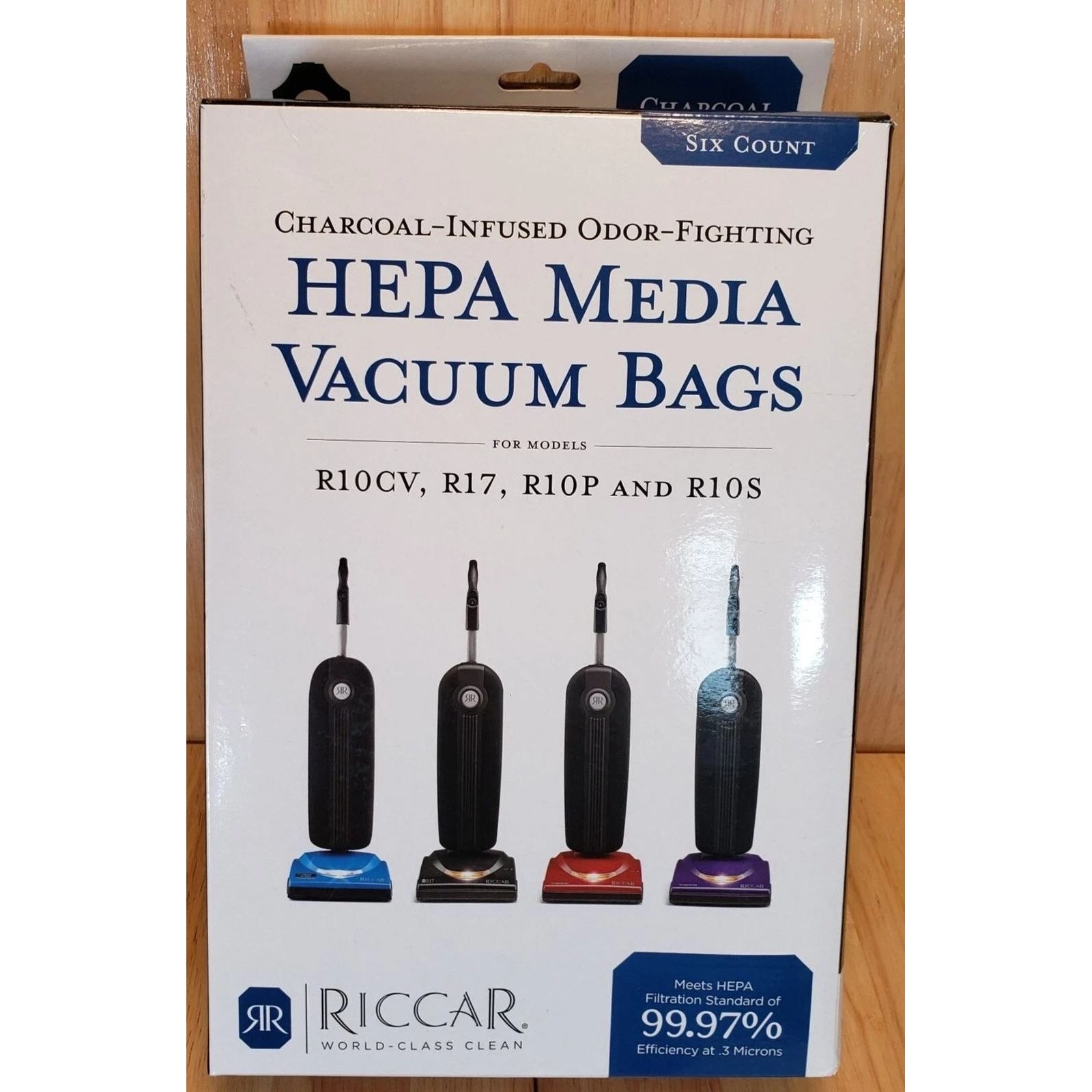 Riccar HEPA Media Vacuum Bags 6-Pack Charcoal Infused RLHC-6 R10CV R17 R10P R10S
