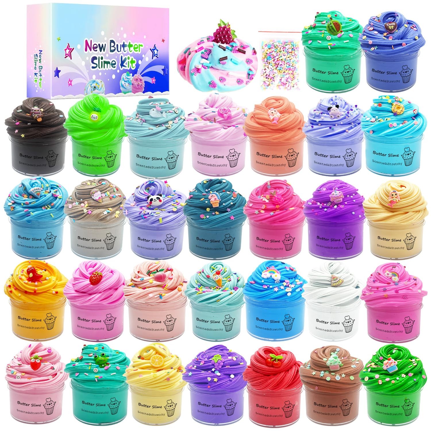 30 Pack Butter Slime Kit, Scented 3x6x2.7 inches, White Or Clear 