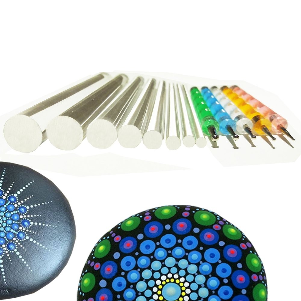 Mandala Rock Painting Pen Dot Dotting Tools Stencil Brush set1, Multicolor 