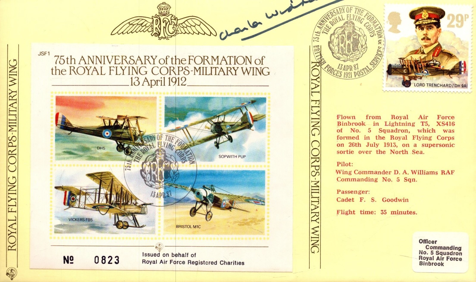 WW2 Battle of Britain Air Commodore Charles Widdows signed RFC 75th ann cover