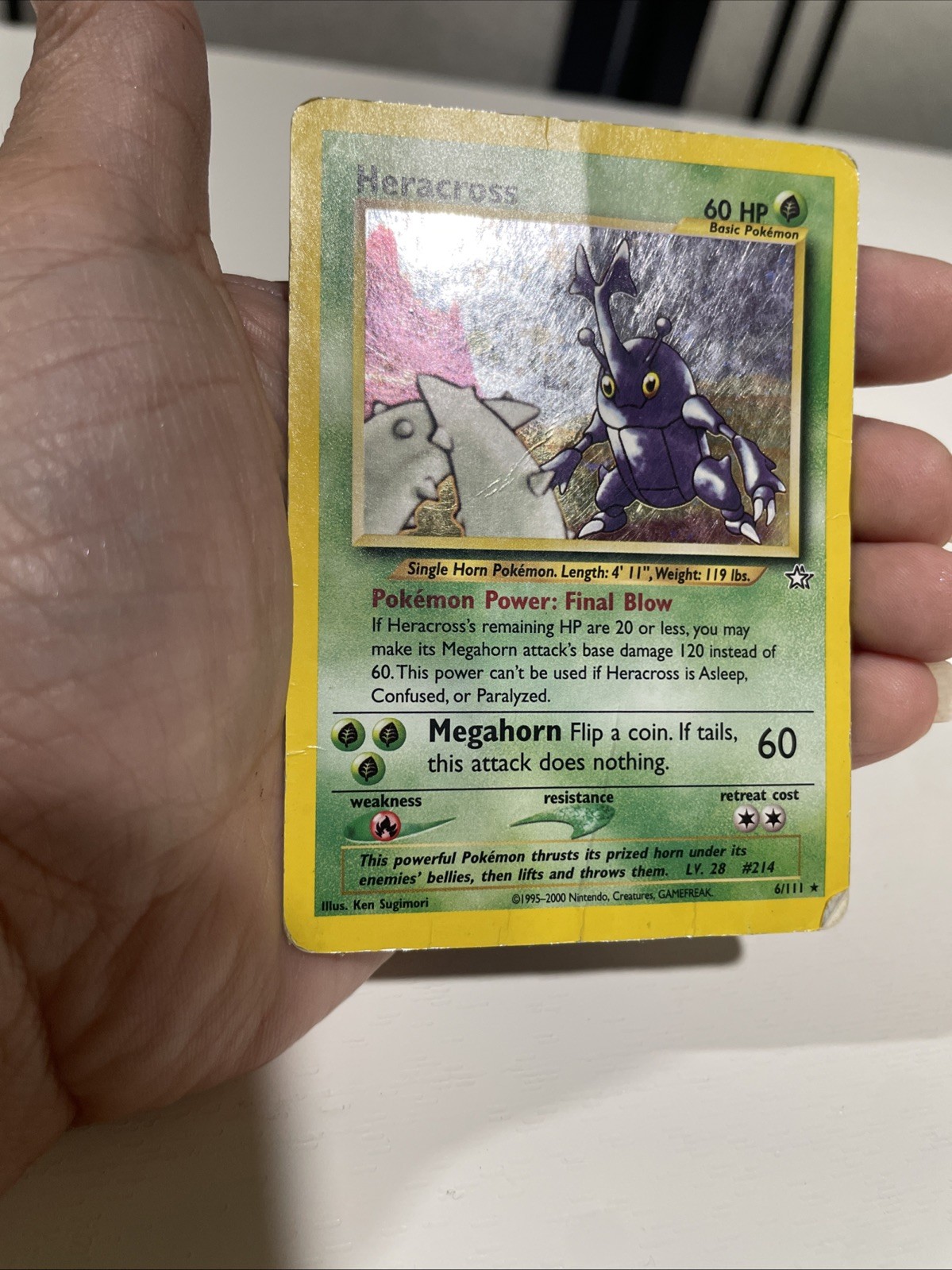 Heracross 6/111      1st Edition Holo Pokemon Card Neo Genesis Near Mint