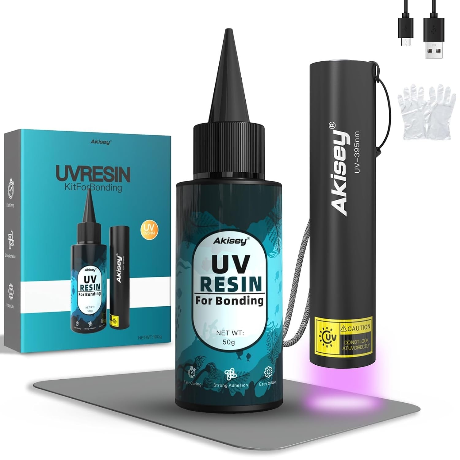 UV Resin Kit with Light, 50G UV Resin with Rechargeable 395NM UV Flashlight, Fas