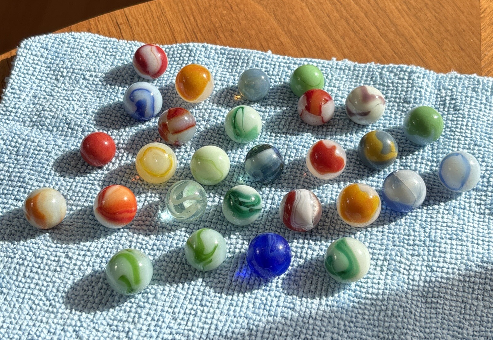 Original Nice Vintage Old Marbles Lot Swirl Blue Green Multicolored Colorful