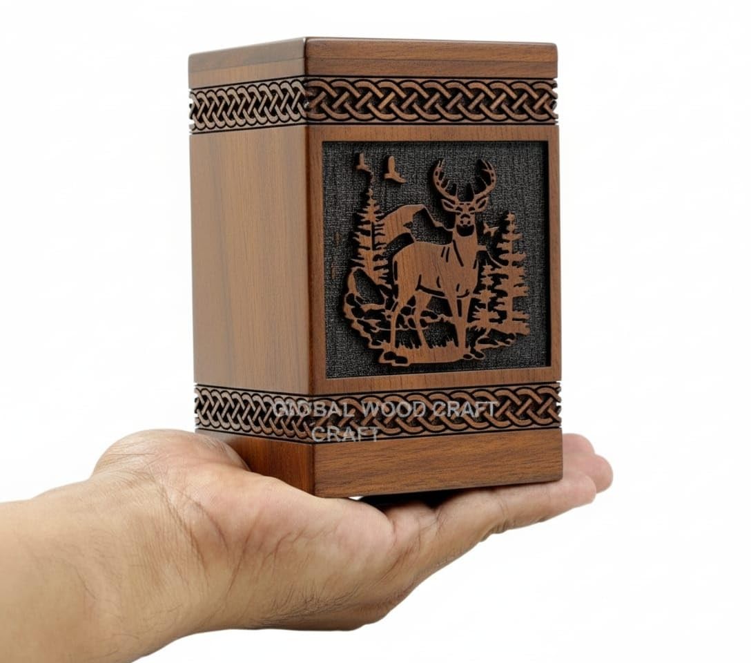 Handcrafted Wooden Cremation Urn for Ashes – Premium Polished Wood with Engra...