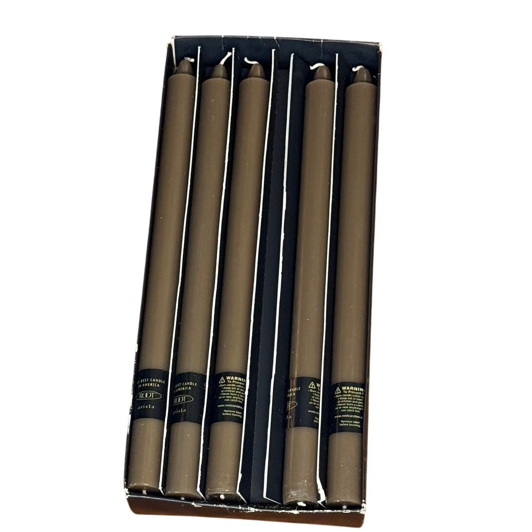 Root Arista/Taper 12” Unscented Candles, Taupe 11 (1 missing from a box of 12)