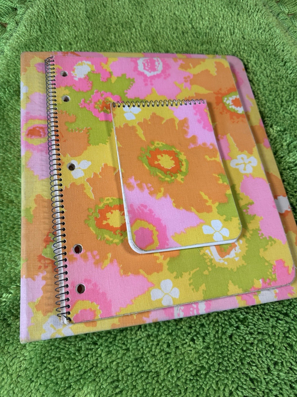 Vintage 60s 70s Flower Power 3 Ring Binder + Notebooks Pink Orange Natal Chart