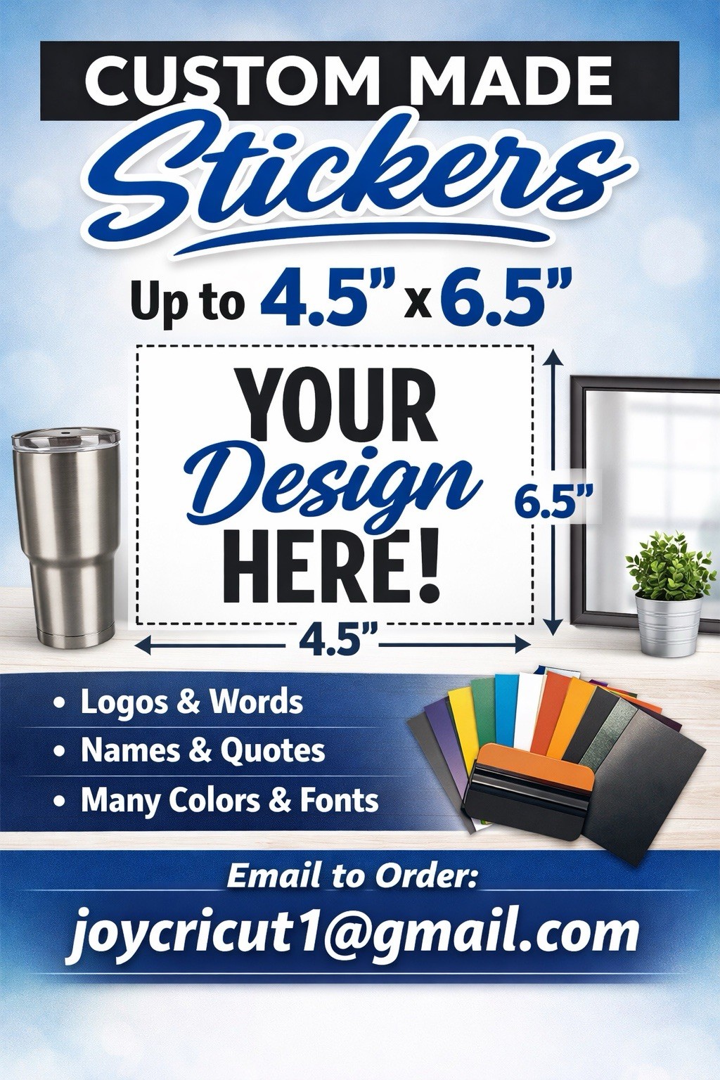 Custom Design Stickers Up to 4.5" x 6.5" Personalized Printing