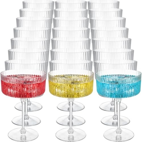 Pcs Ribbed Martini Glasses 10 oz Disposable Plastic Vintage Ribbed 24 Clear