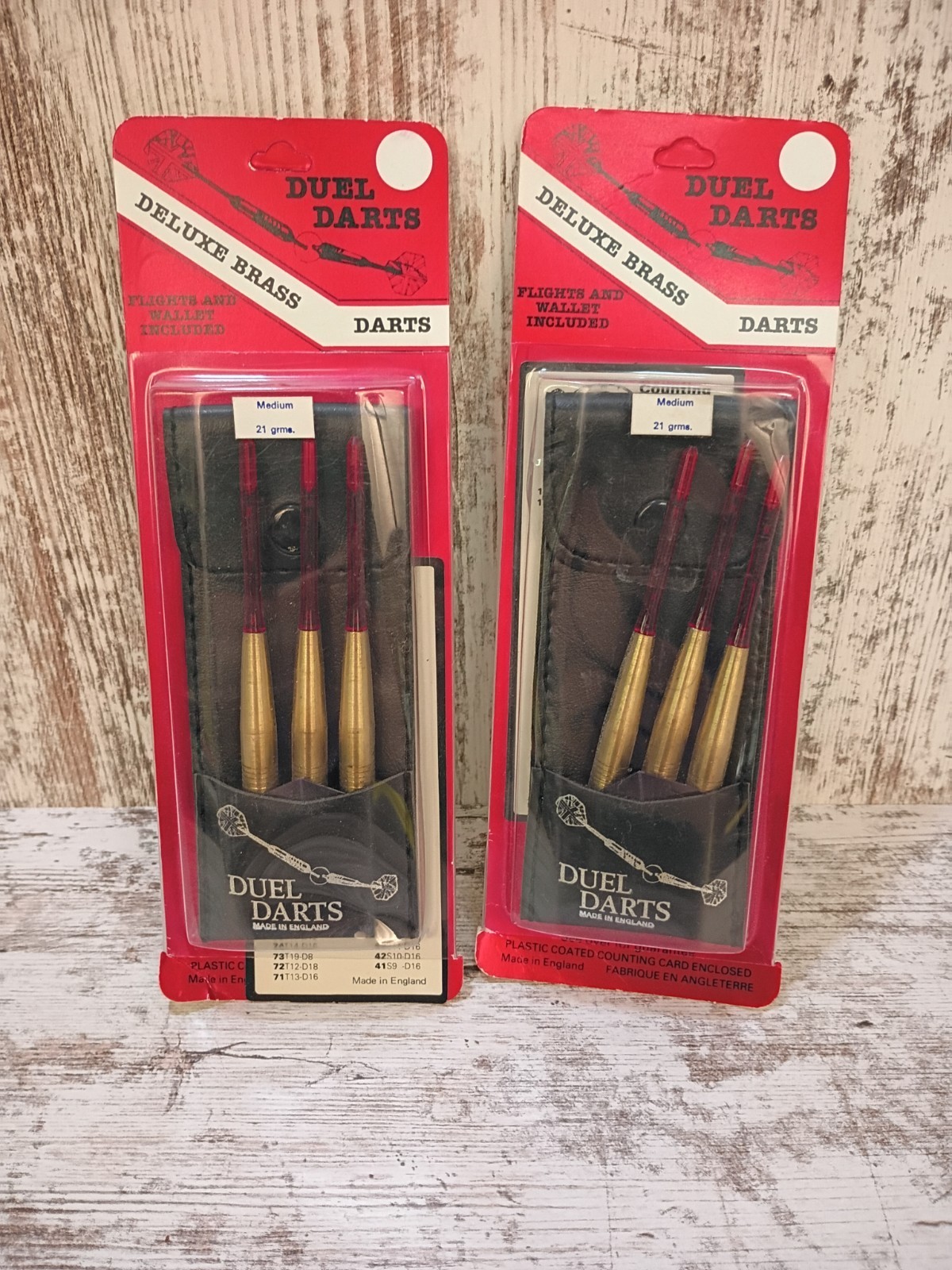 Vintage Duel Darts Deluxe Brass Steel Tip Darts 21 Gram New In Package 2 Sets