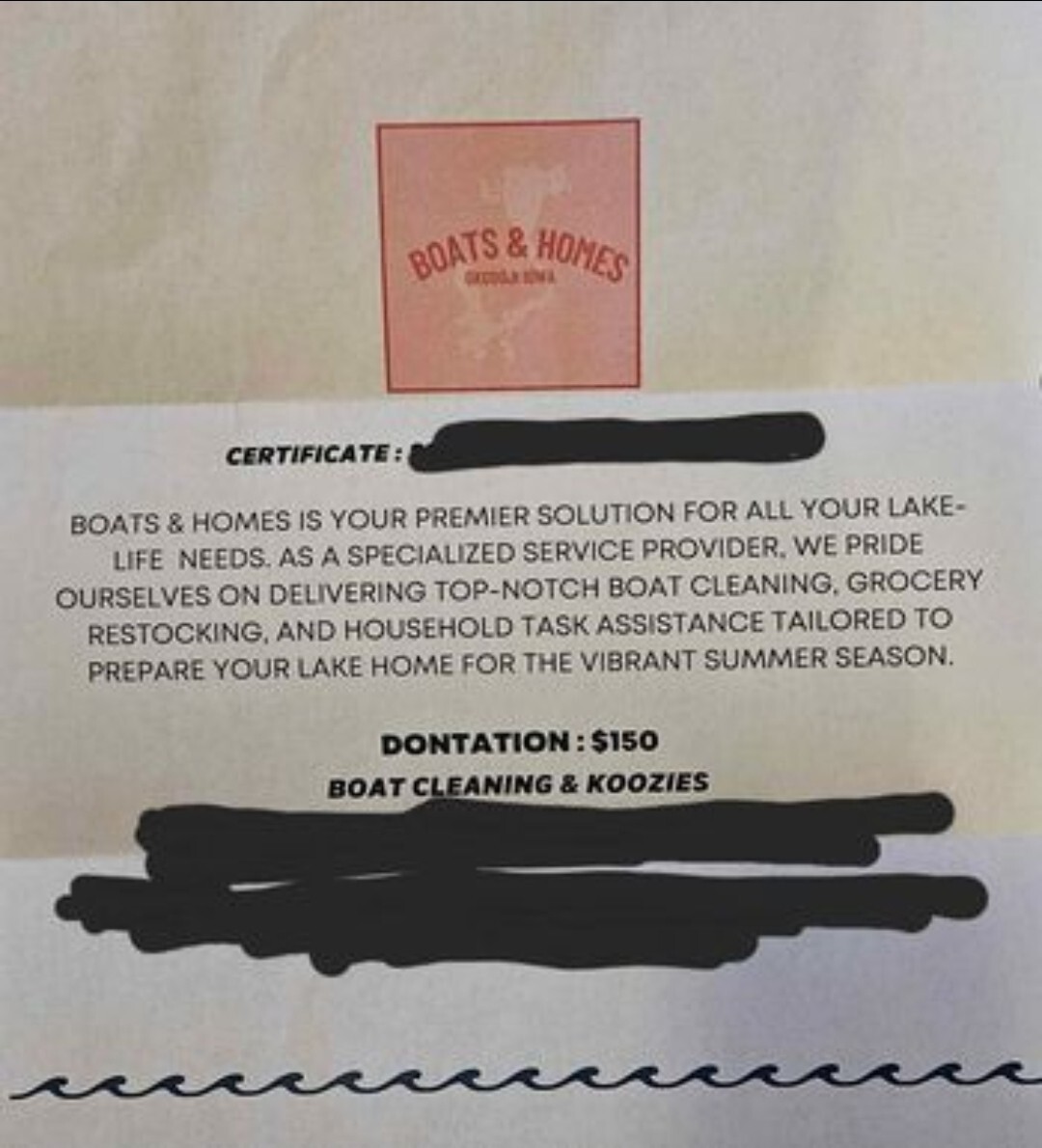 Boats & Homes Gift Certificate