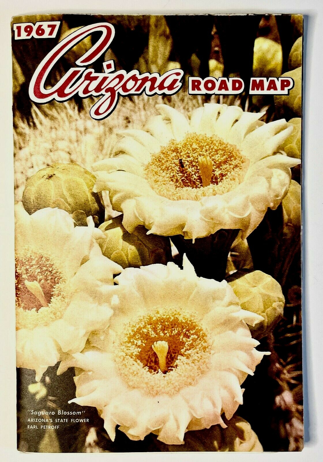 1967 Arizona State Vintage Map Retro Poster Flowers National Parks Forests AZ