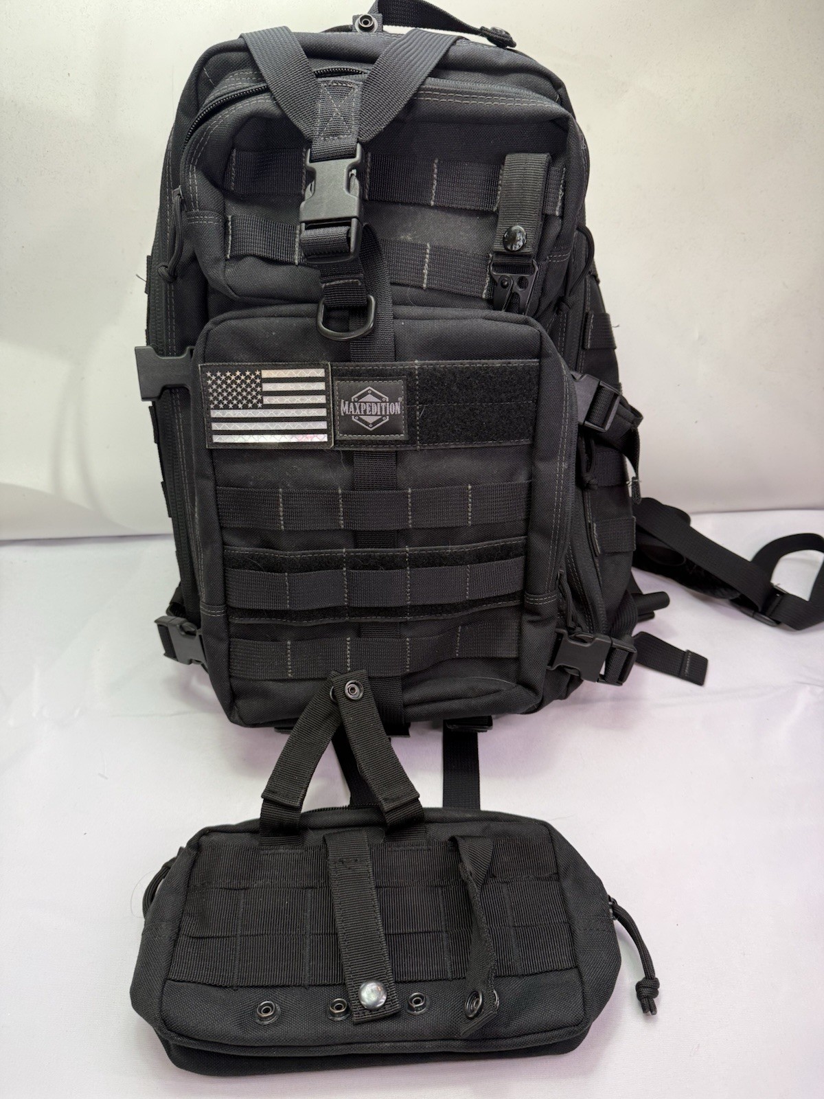 Maxpedition Falcon II Backpack Black Bundled Extra Pouch EUC Tactical