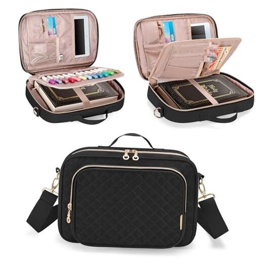  Large Bible Cover, Women Bible Carrying Case Church Bag with Straps and Black