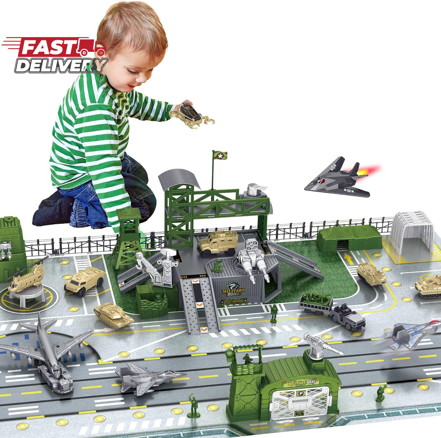 Deao Military Base Set, Army Men Playset with Military Vehicle,Weapon Gear Acces