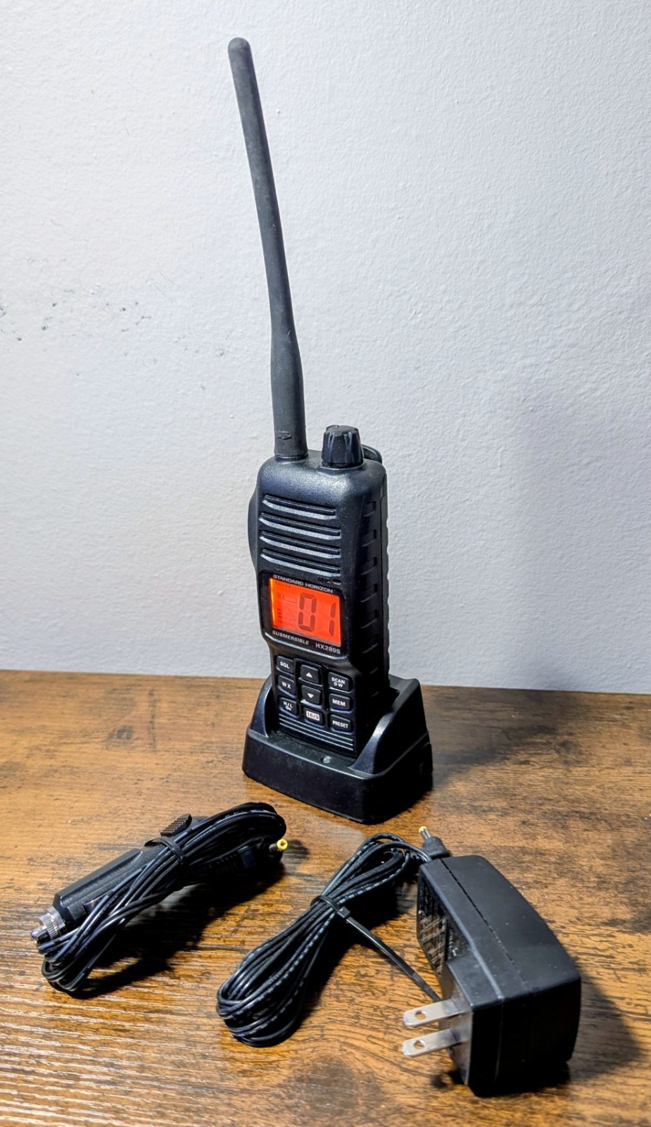 Standard Horizon HX280S VHF Radio, Works, In Box With Charger And Accessories 