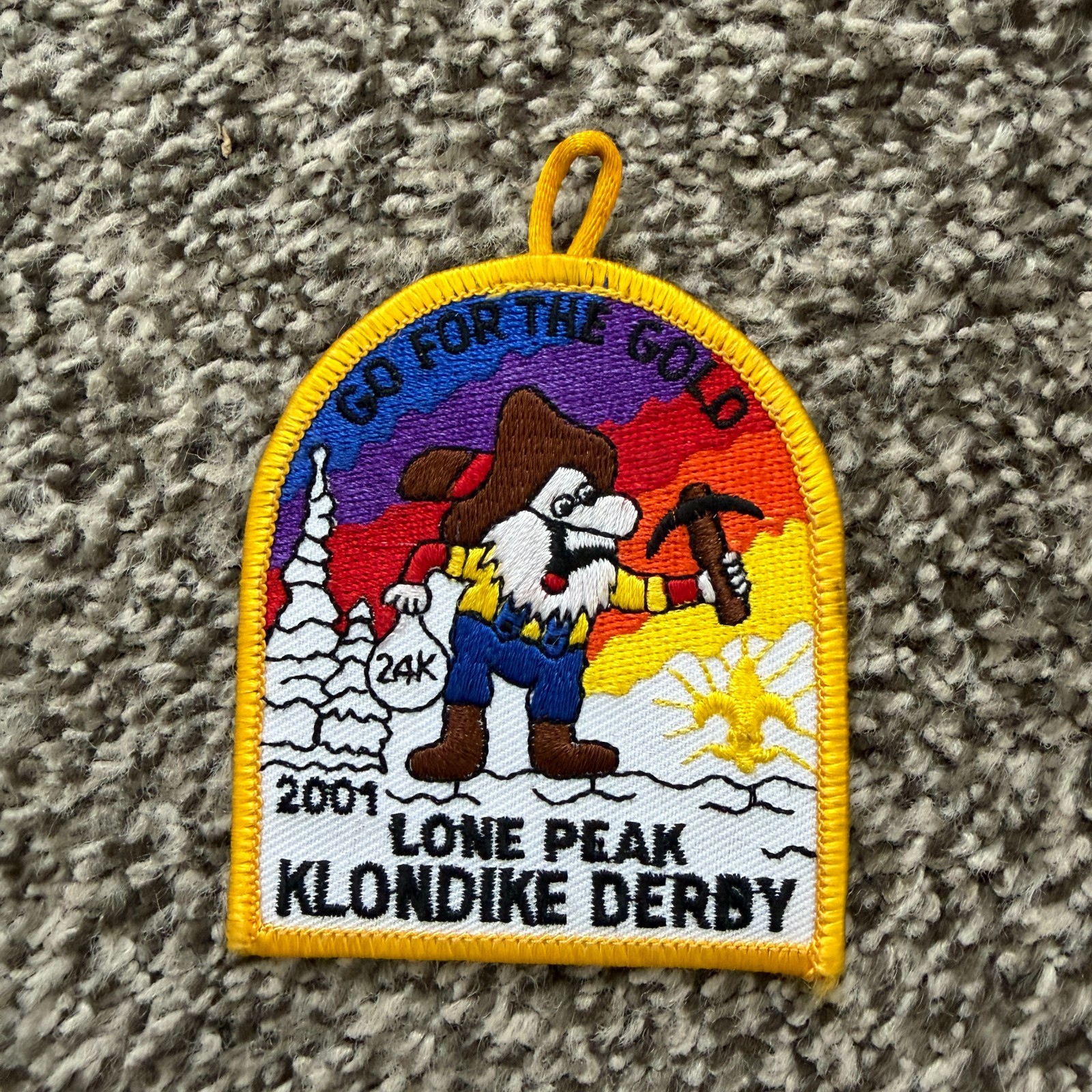 2001 Boy Scouts Lone Peak Klondike Derby Patch Badge Go for the Gold Utah