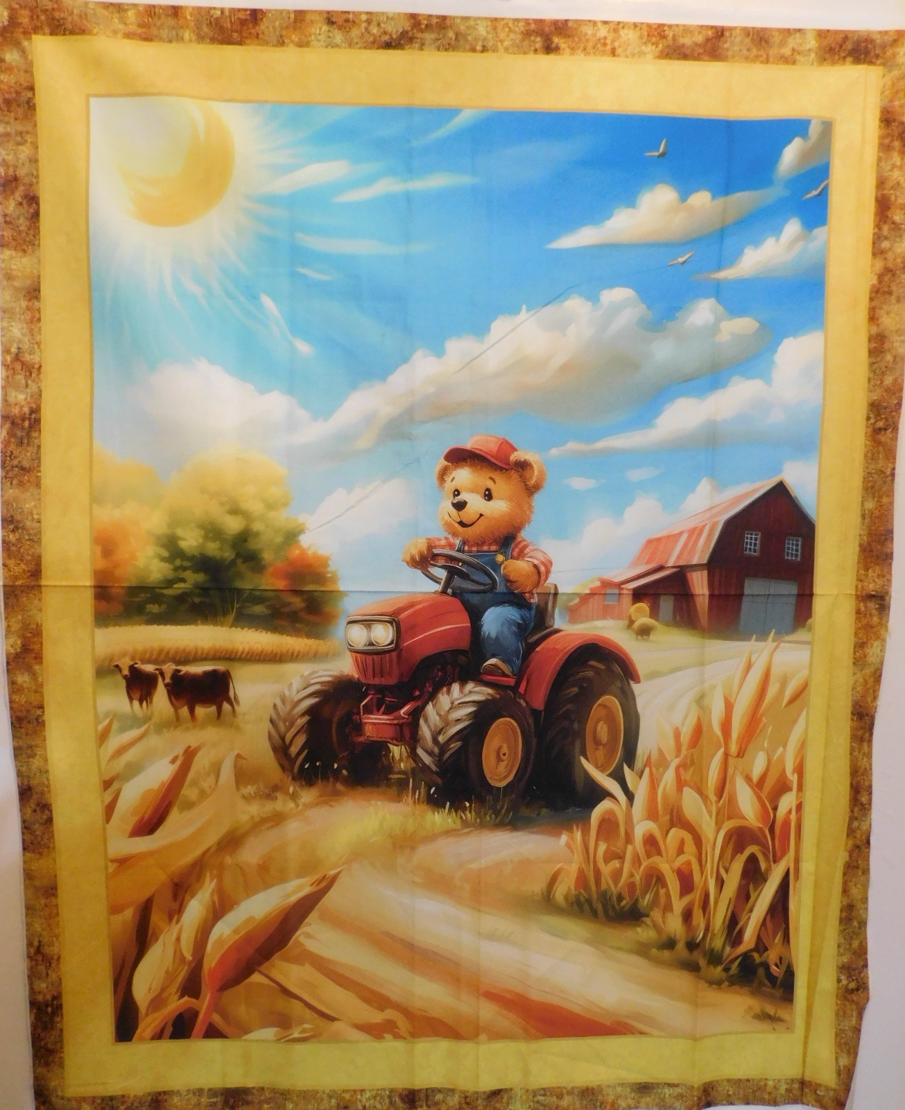 Tractor Teddy 100% cotton fabric panel by Marshall Dry Goods
