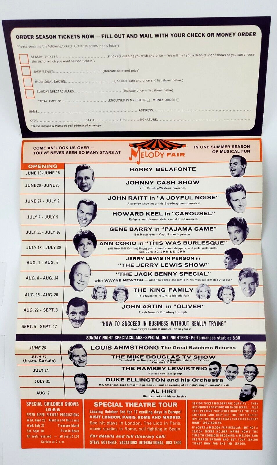 1960s Niagara Falls NY Melody Fair Music Show Musicals Vintage Travel Brochure