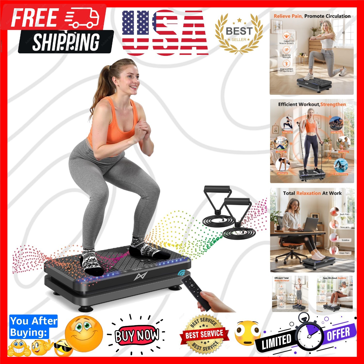 Vibration Plate Fitness Platform Exercise Machine Vibrating Shaking Full Body...