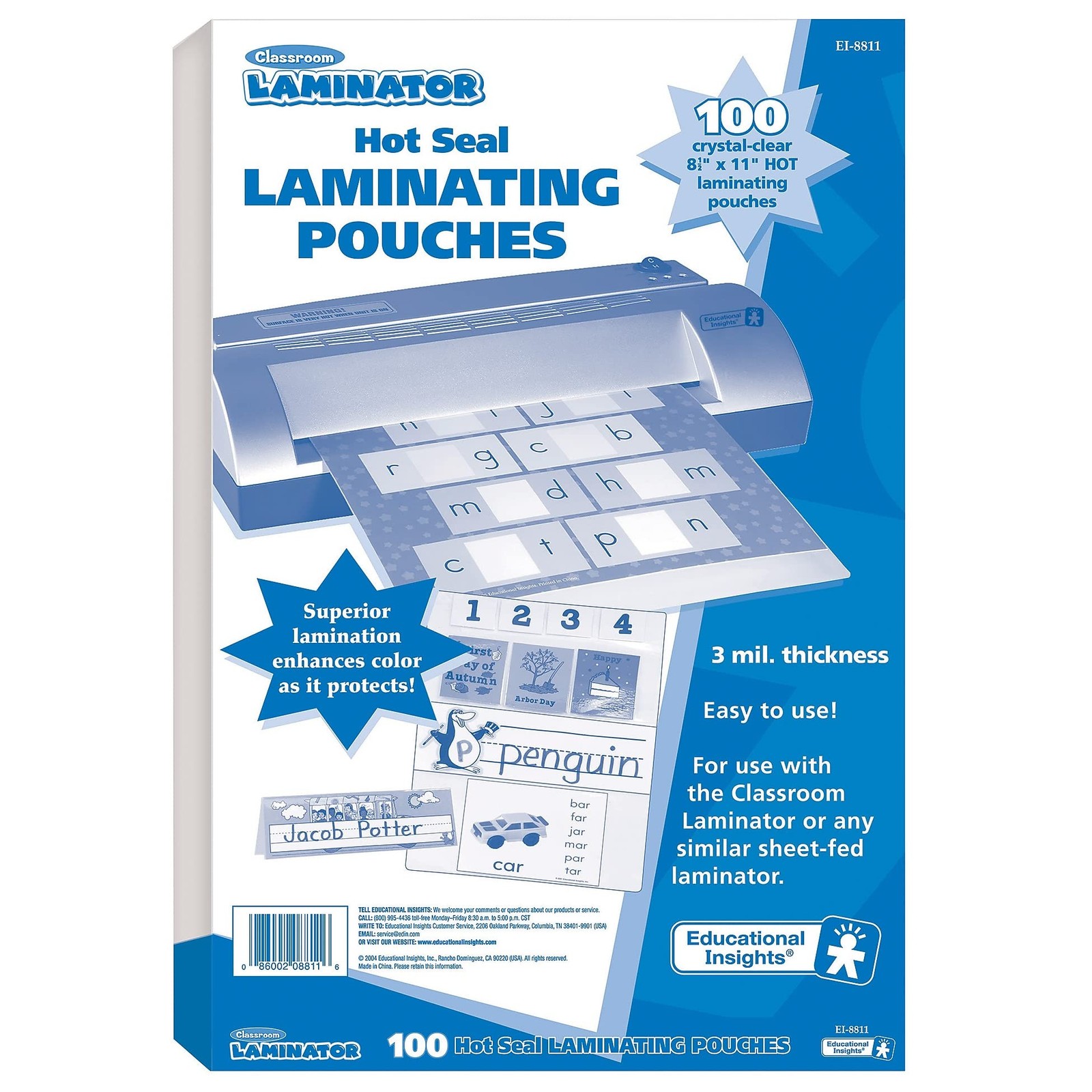 Educational Insights 8.5x11" Hot Laminating Pouches, 100-Pack