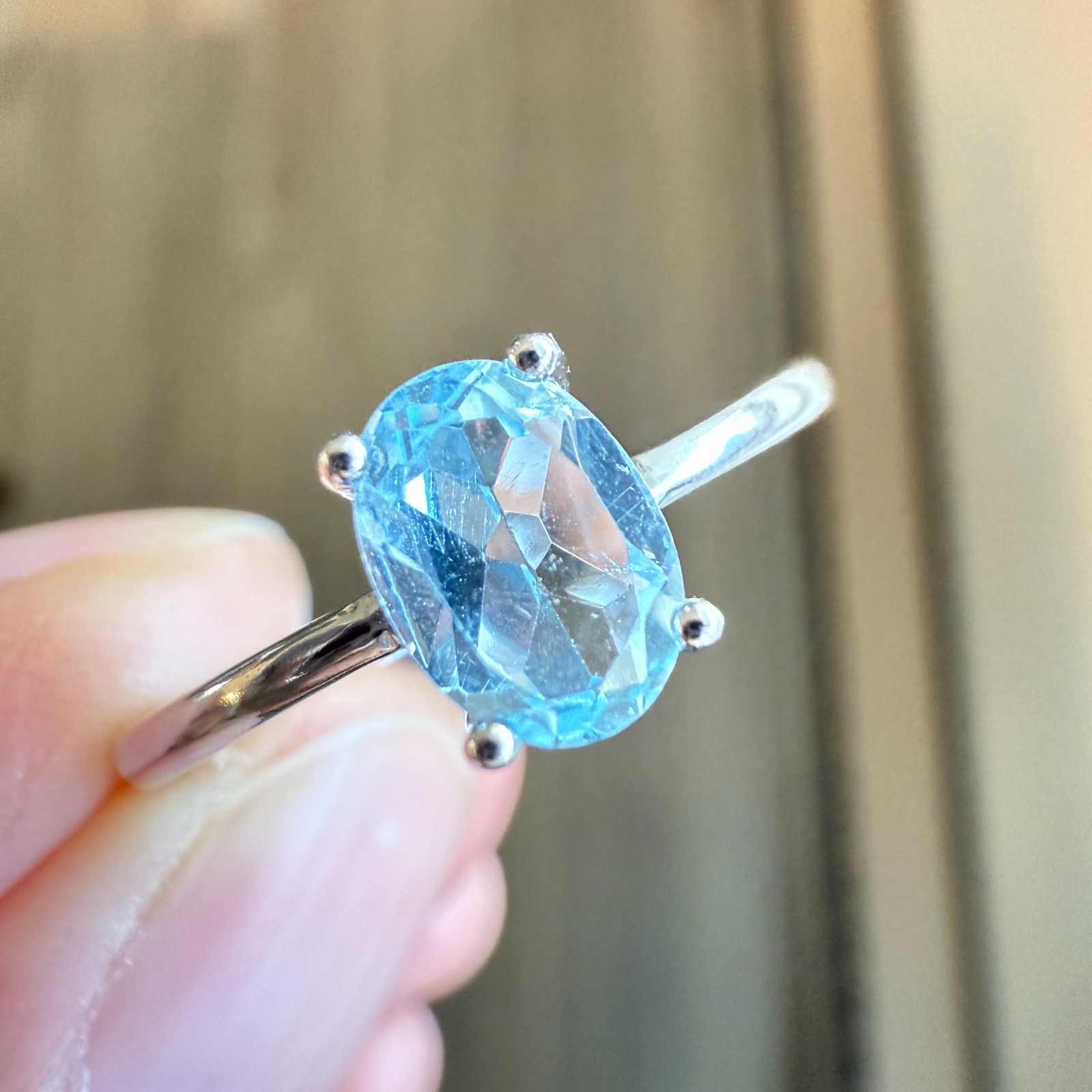 925 Sterling Silver Ring Oval Blue Topaz 7x5mm Natural Gemstone Jewelry Bridal