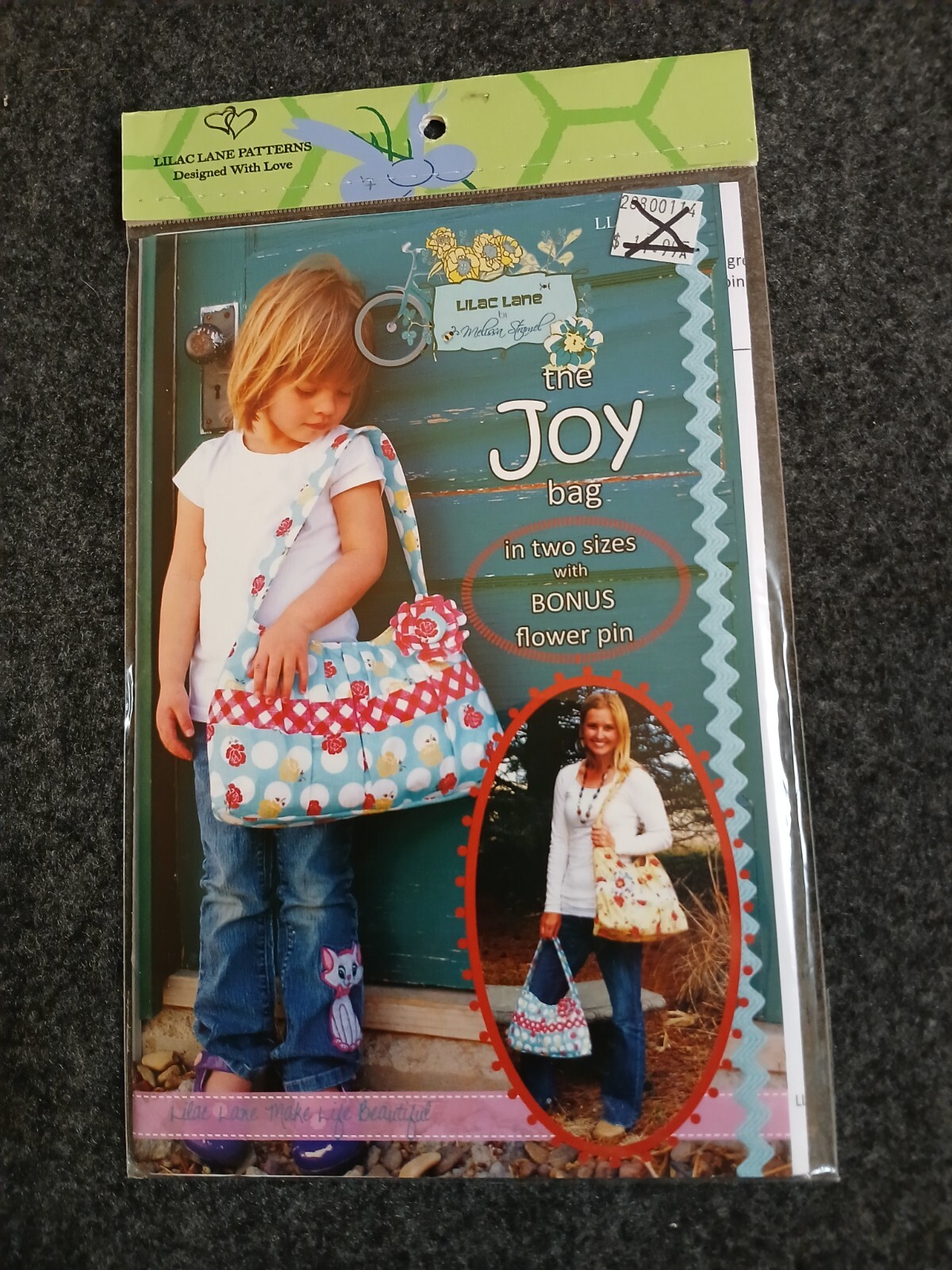 The JOY Bag by Lilac Lane Melissa Stramel Pattern Bonus Flower Pin SEALED U.S.A.