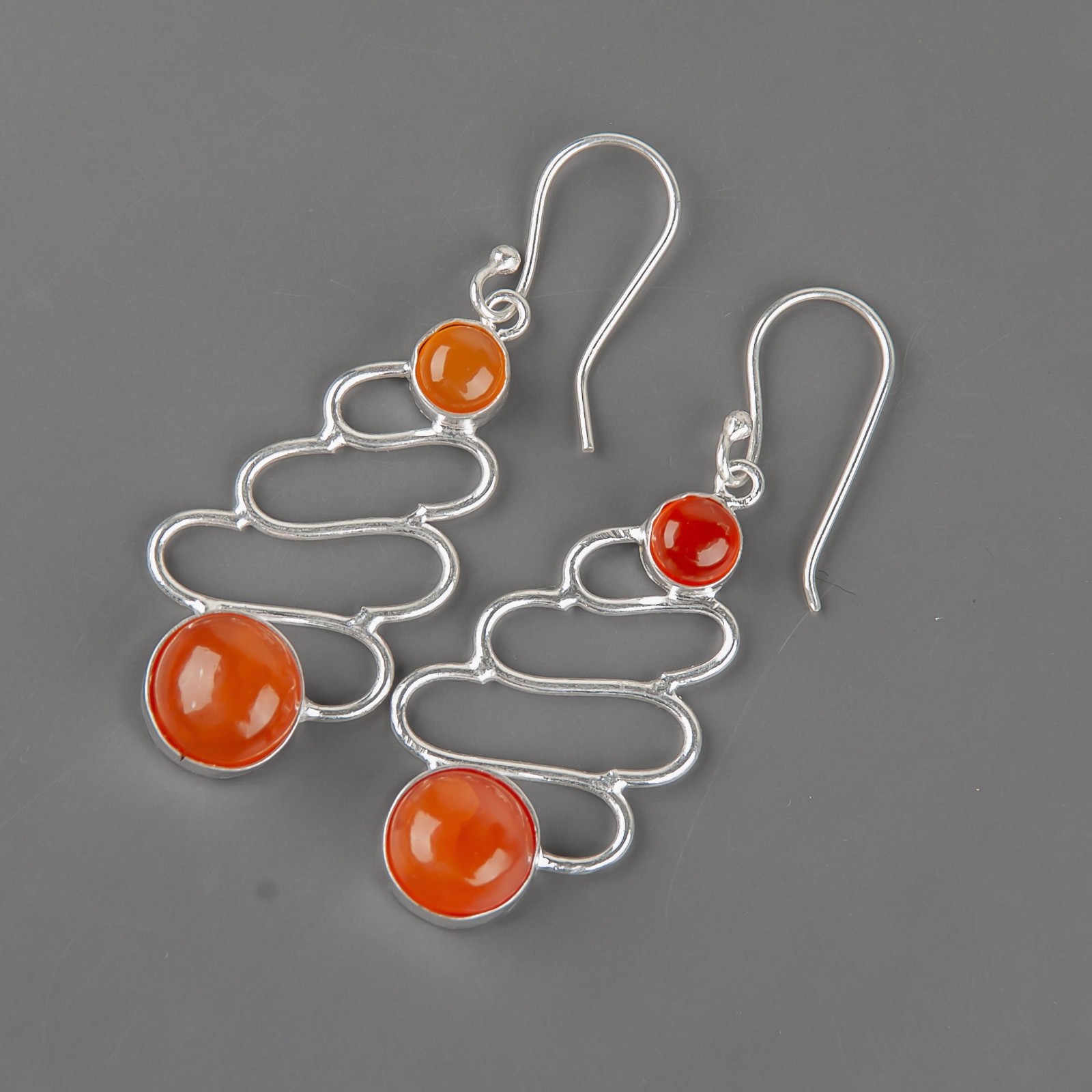925 Silver round Genuine Carnelian Daughter Dangle Drop Elegant Earrings Jewelry