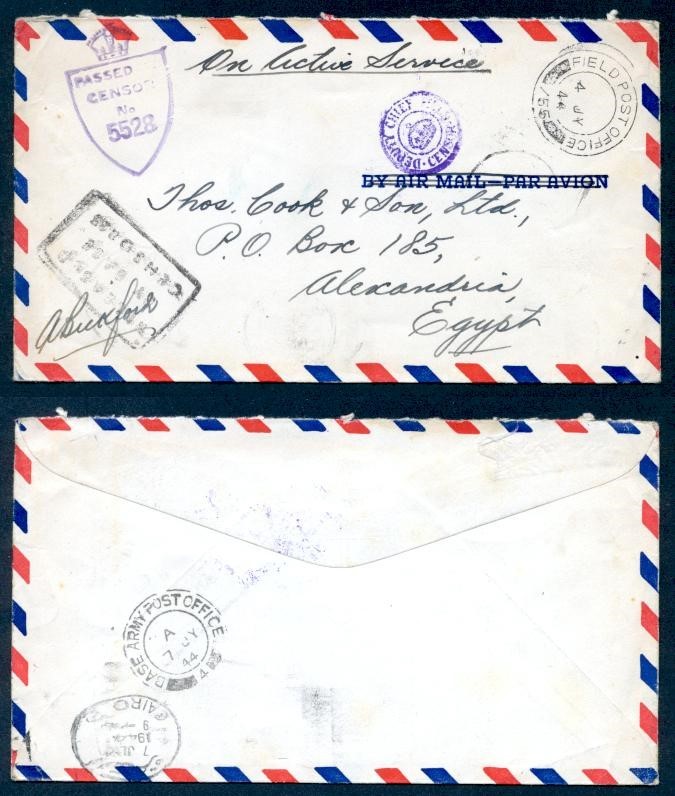 1944 OAS MANY CENSORS AIR TO EGYPT