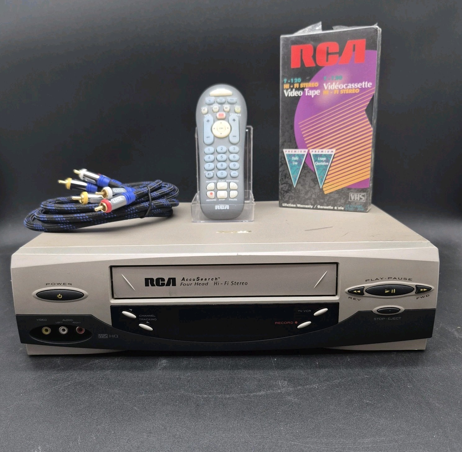 📼 RCA AccuSearch VR637HF 4-Head Hi-Fi Stereo VCR VHS Player w/ Remote & RCA Cab
