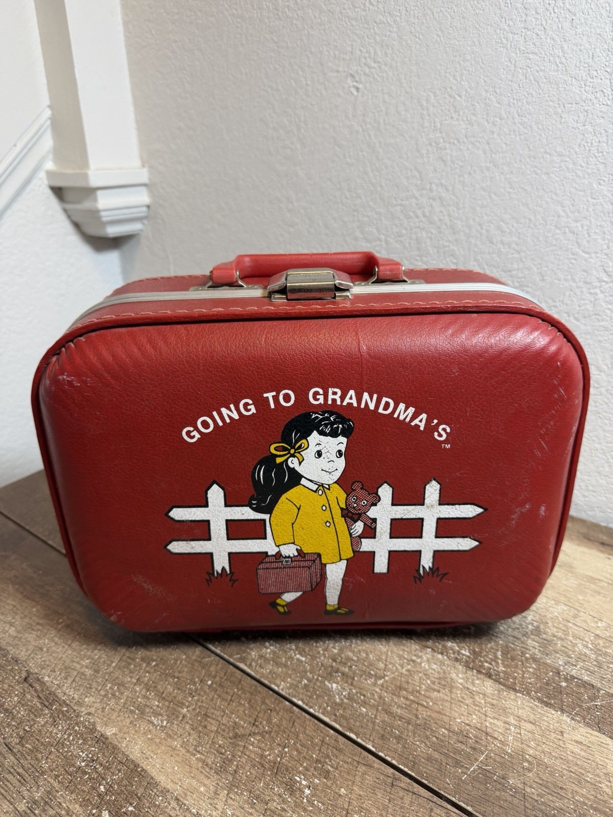 Vintage Luggage Girls Child Red Hard Case Suitcase Travel Going to Grandma's