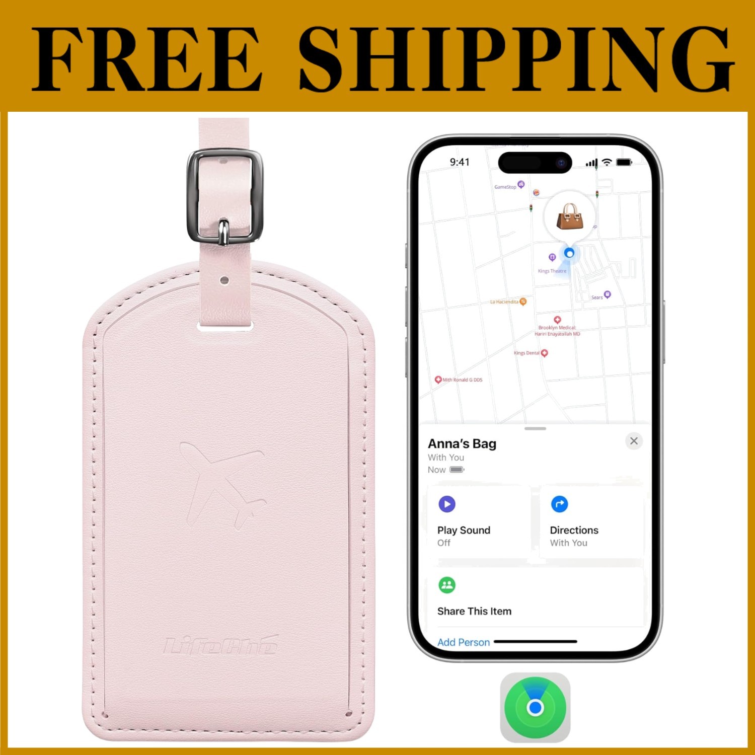 Apple-Compatible Luggage Tag for Real-Time Tracking - Pink