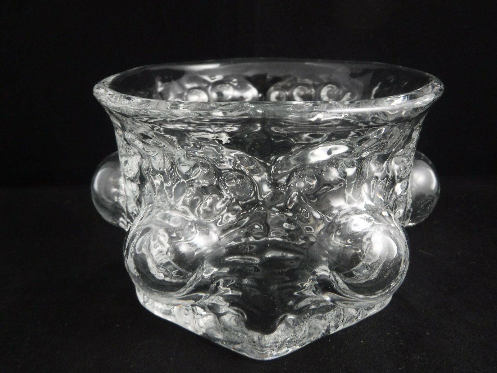 Mid Century Modern Scandinavian Art Glass Bowl Blown Out Flowers  