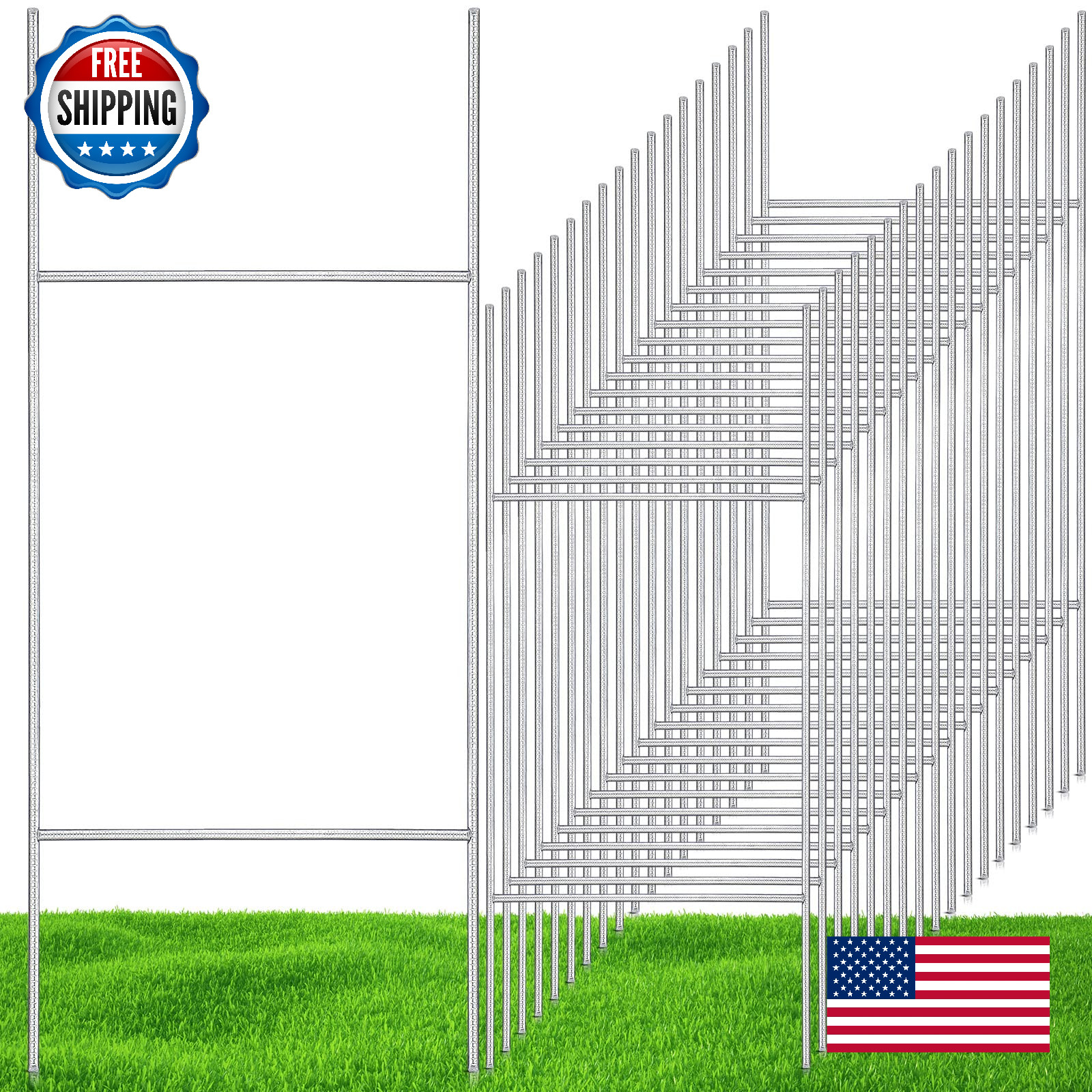 Therwen 30-Pcs 30"x10" Heavy Duty Metal H-Stakes for Yard Signs, Silver