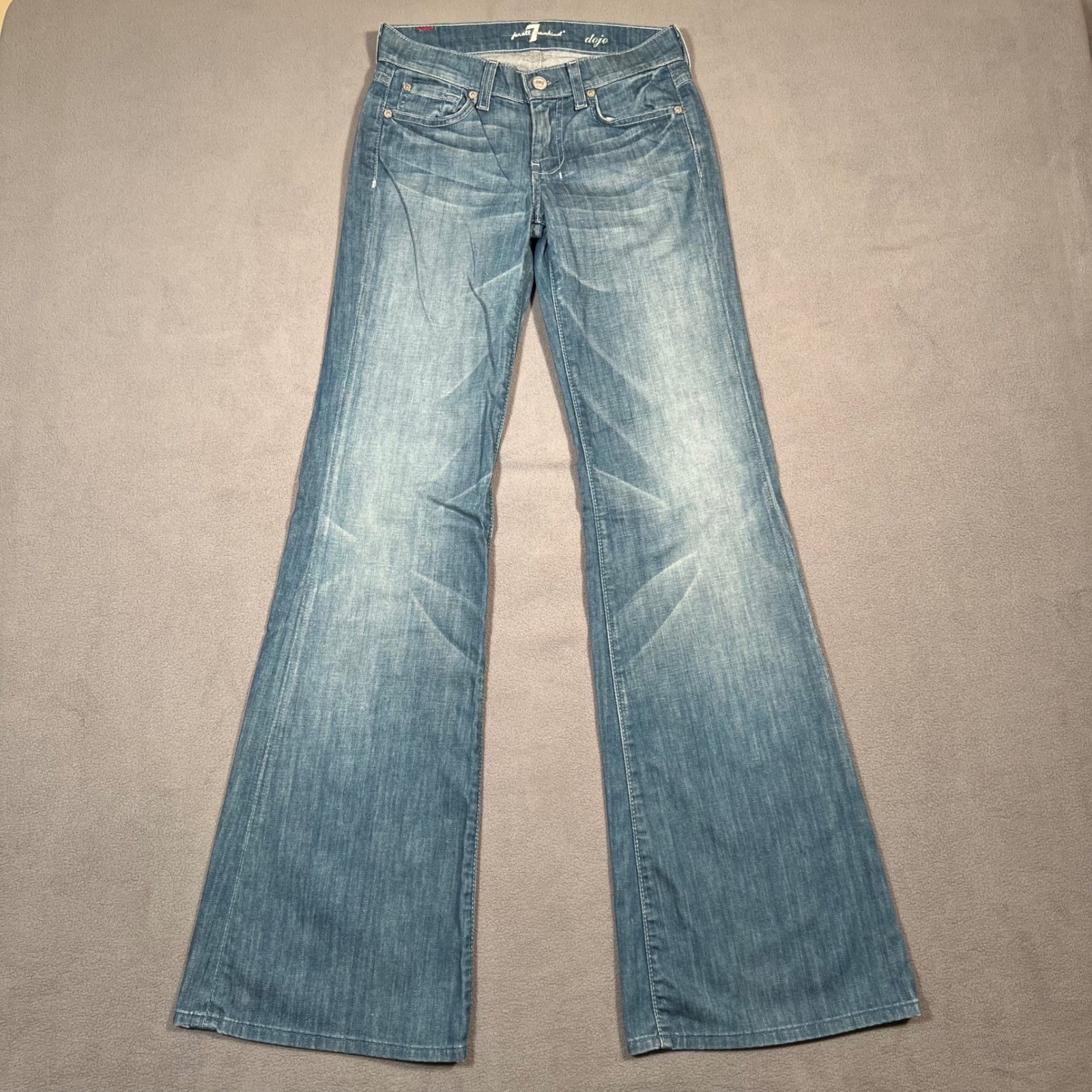 7 For All Mankind Dojo Flare Leg Jeans Womens Size 24 Blue Low Rise Medium Wash